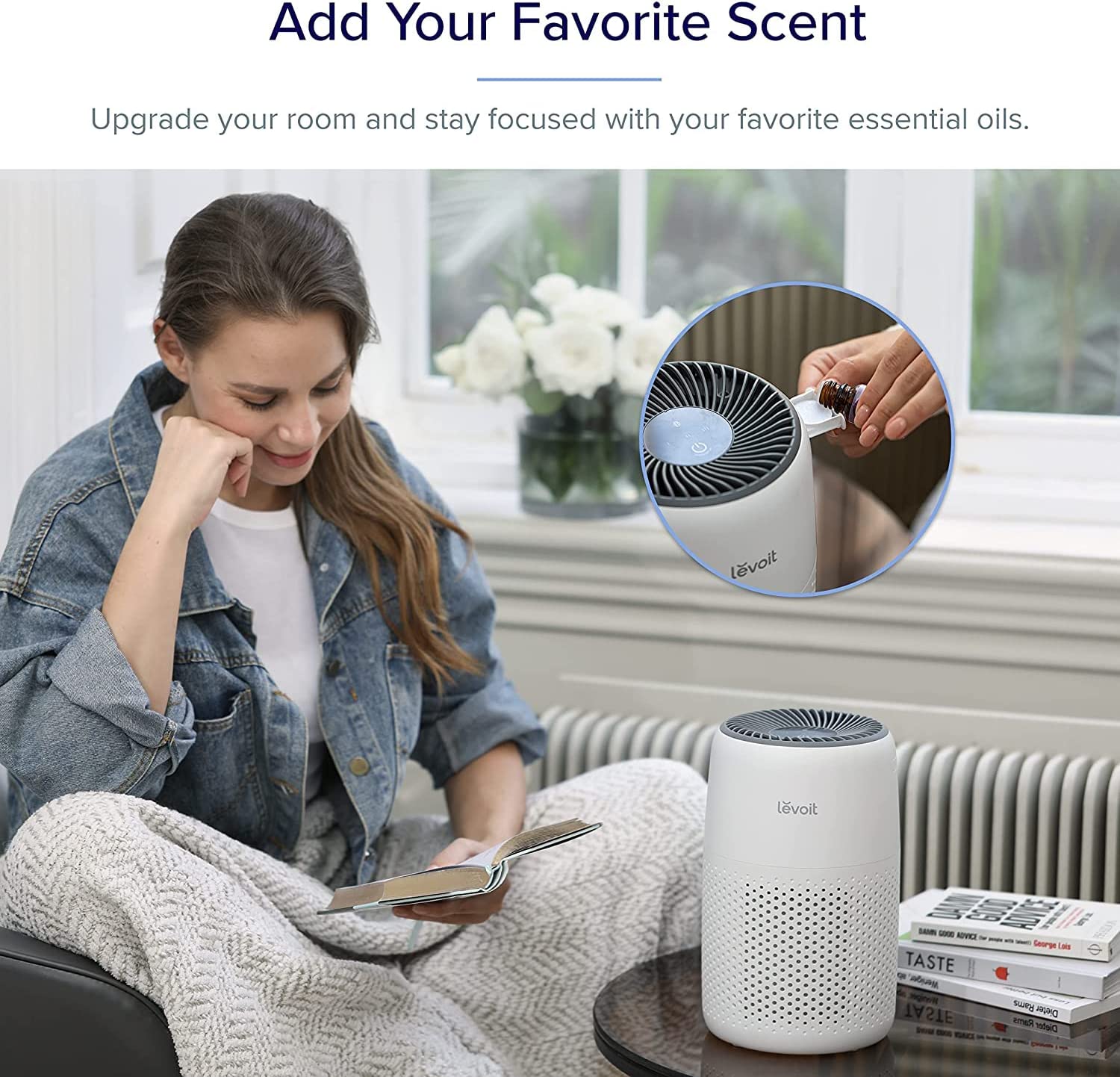 Levoit Core Mini air purifier with aromatherapy feature, allowing you to add essential oils for a refreshing and focused atmosphere in your room.