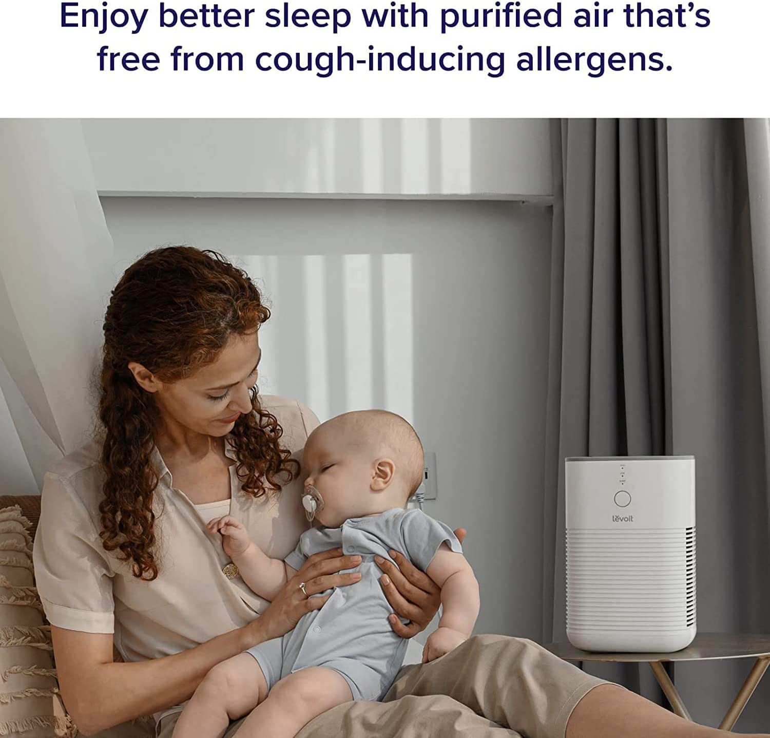 Levoit Desktop Air Purifier improving sleep quality by filtering allergens for a cough-free environment for both adults and babies