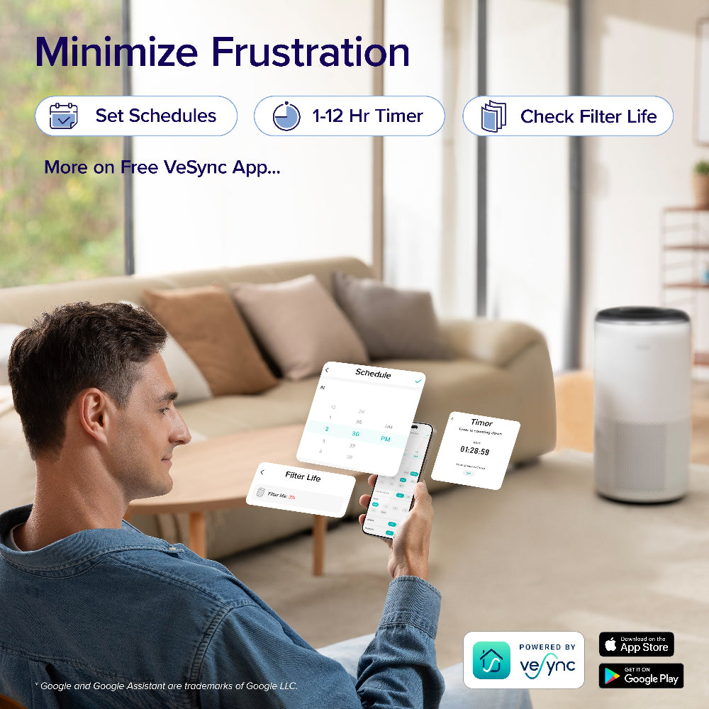 Levoit Core 400S air purifier for smoke with VeSync app control, schedule setting, timer and filter life tracking