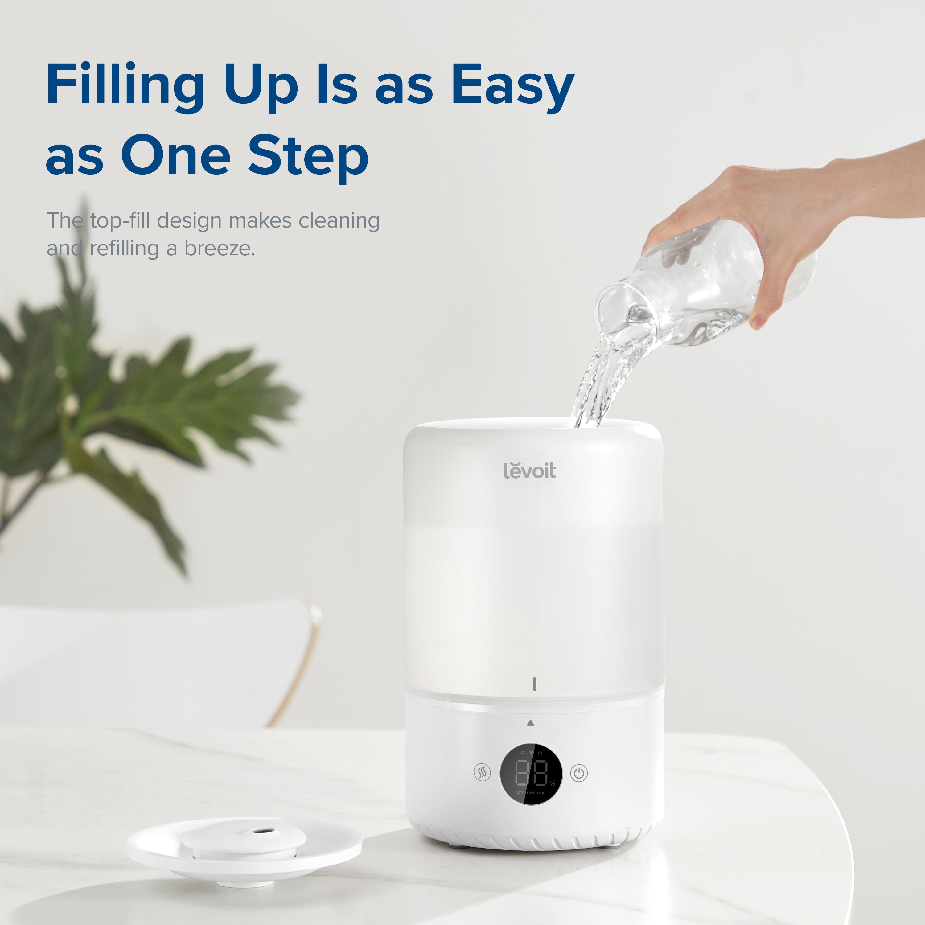 Levoit Humidifier with easy top-fill design for effortless refilling and cleaning, ideal for maintaining optimal humidity levels