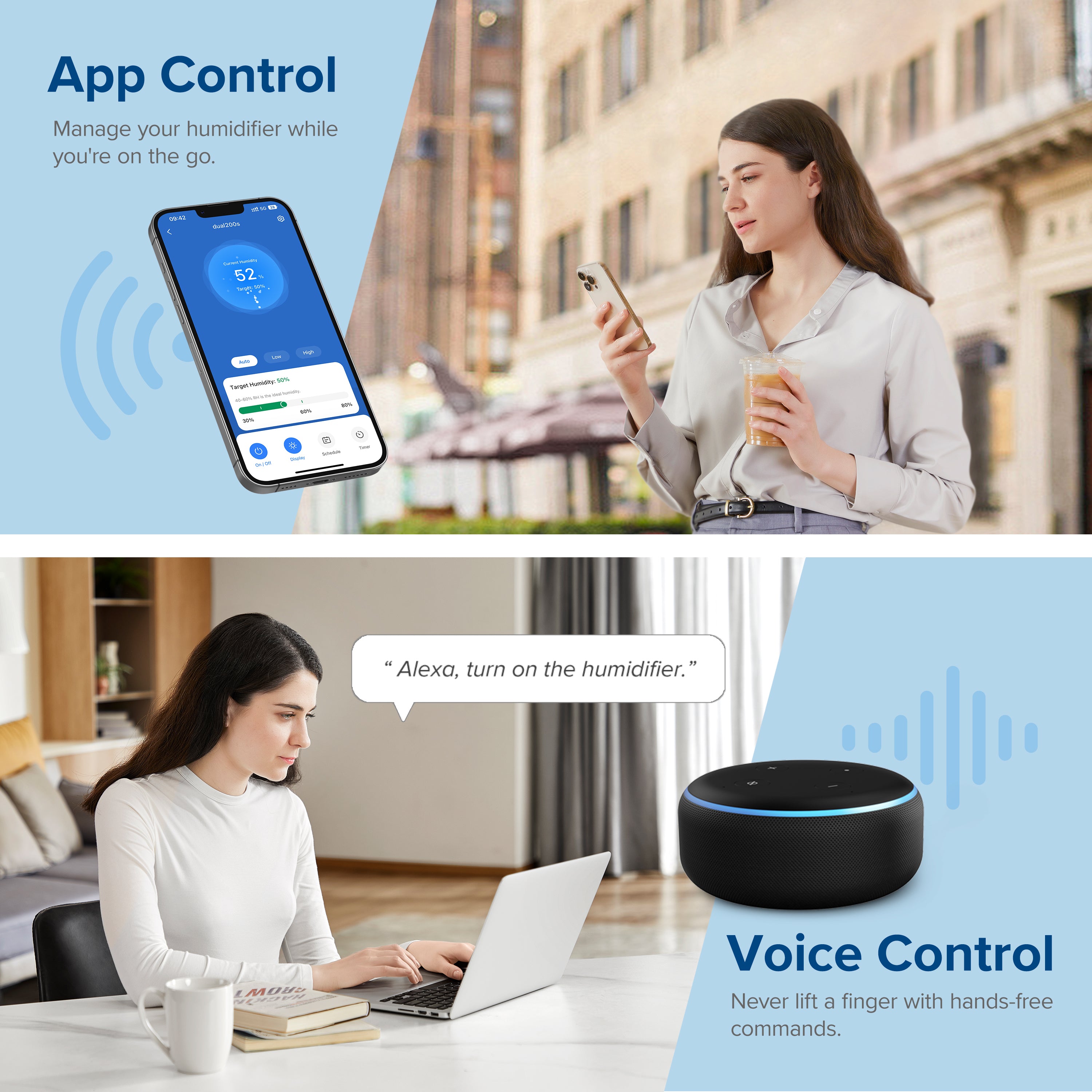 Levoit Humidifier with app and voice control, manage your device remotely or via Alexa for hands-free convenience