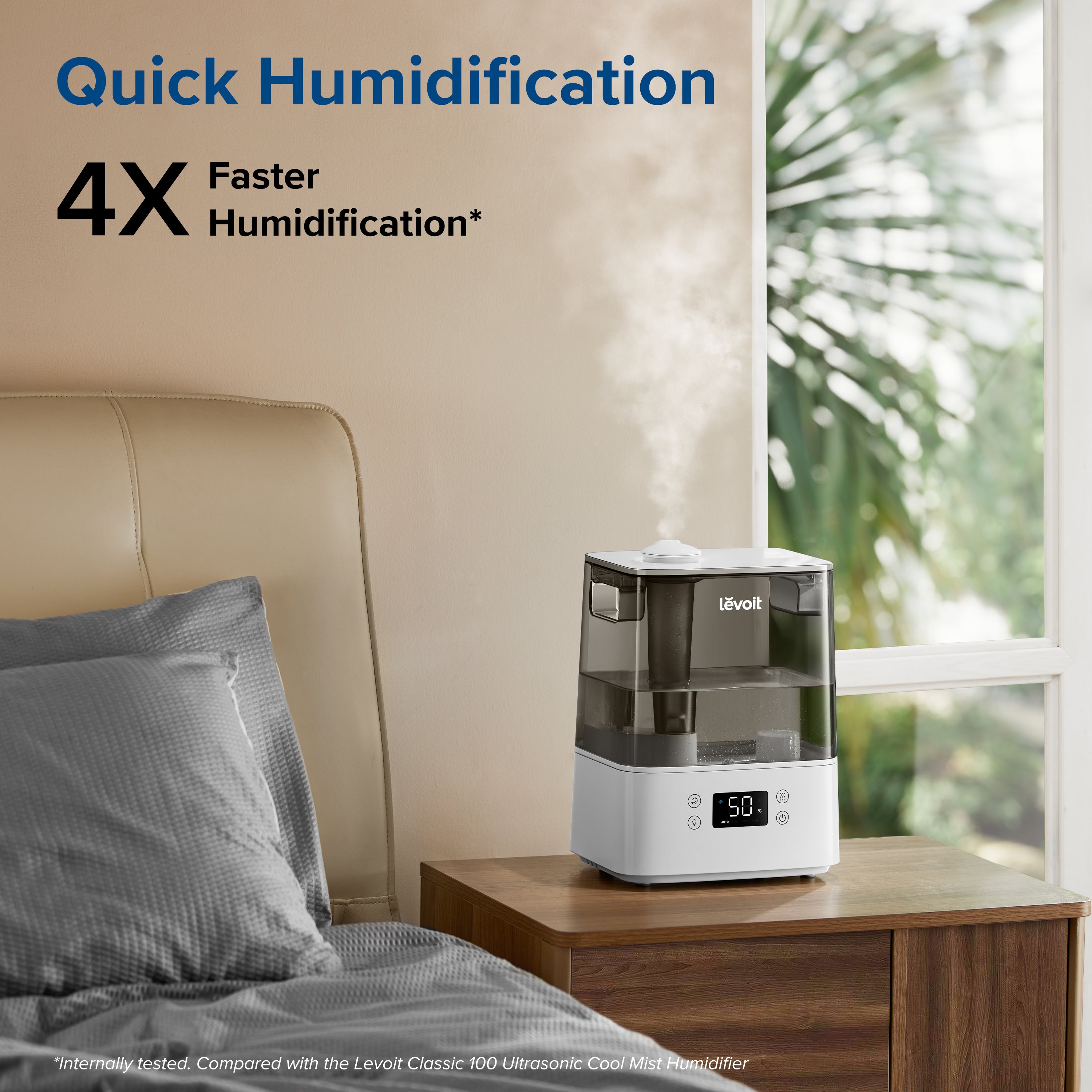 Levoit Classic 300S Humidifier - Grey, Quick 4X Faster Humidification with digital display