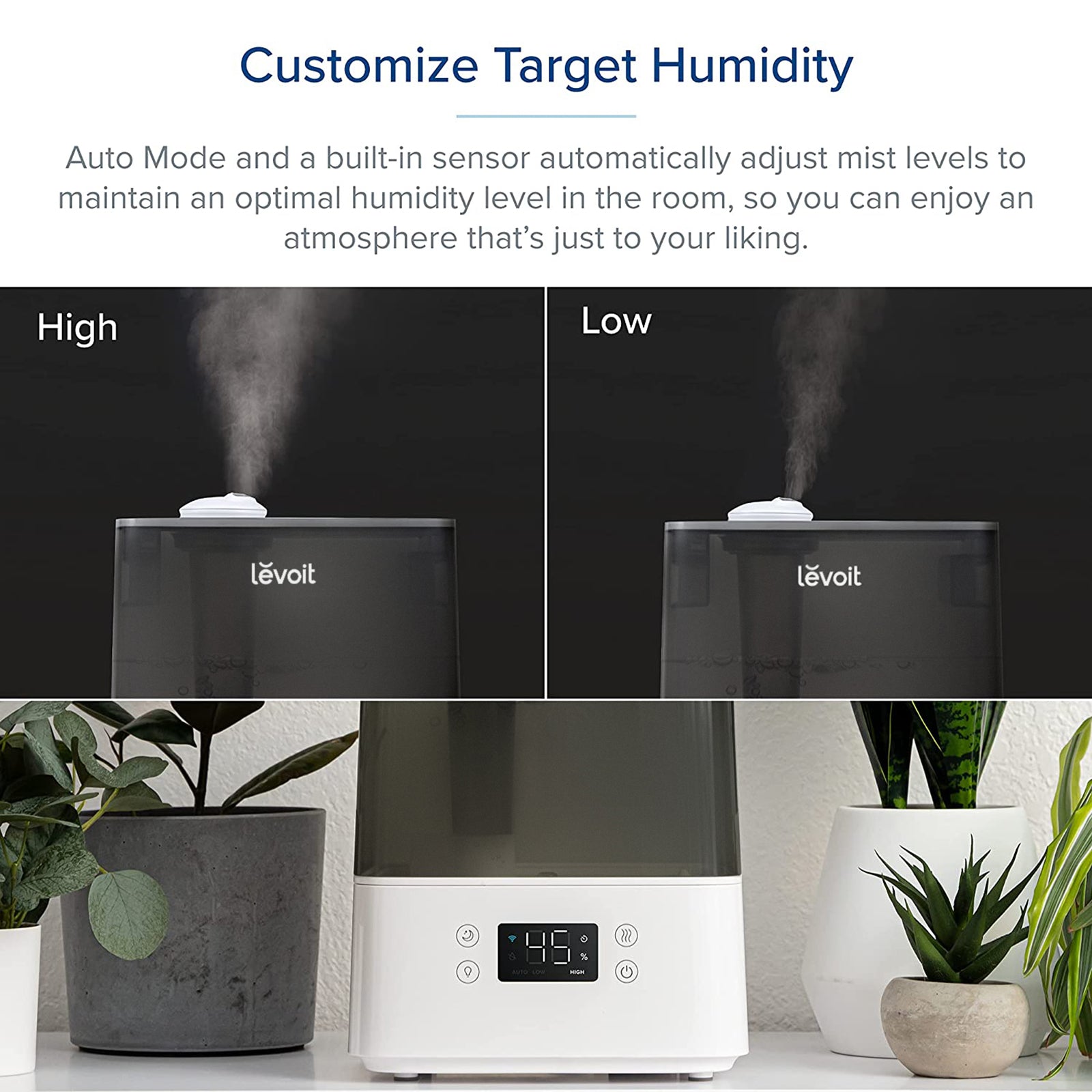 Levoit Classic 300S Humidifier with Auto Mode and built-in sensor for customizable target humidity levels