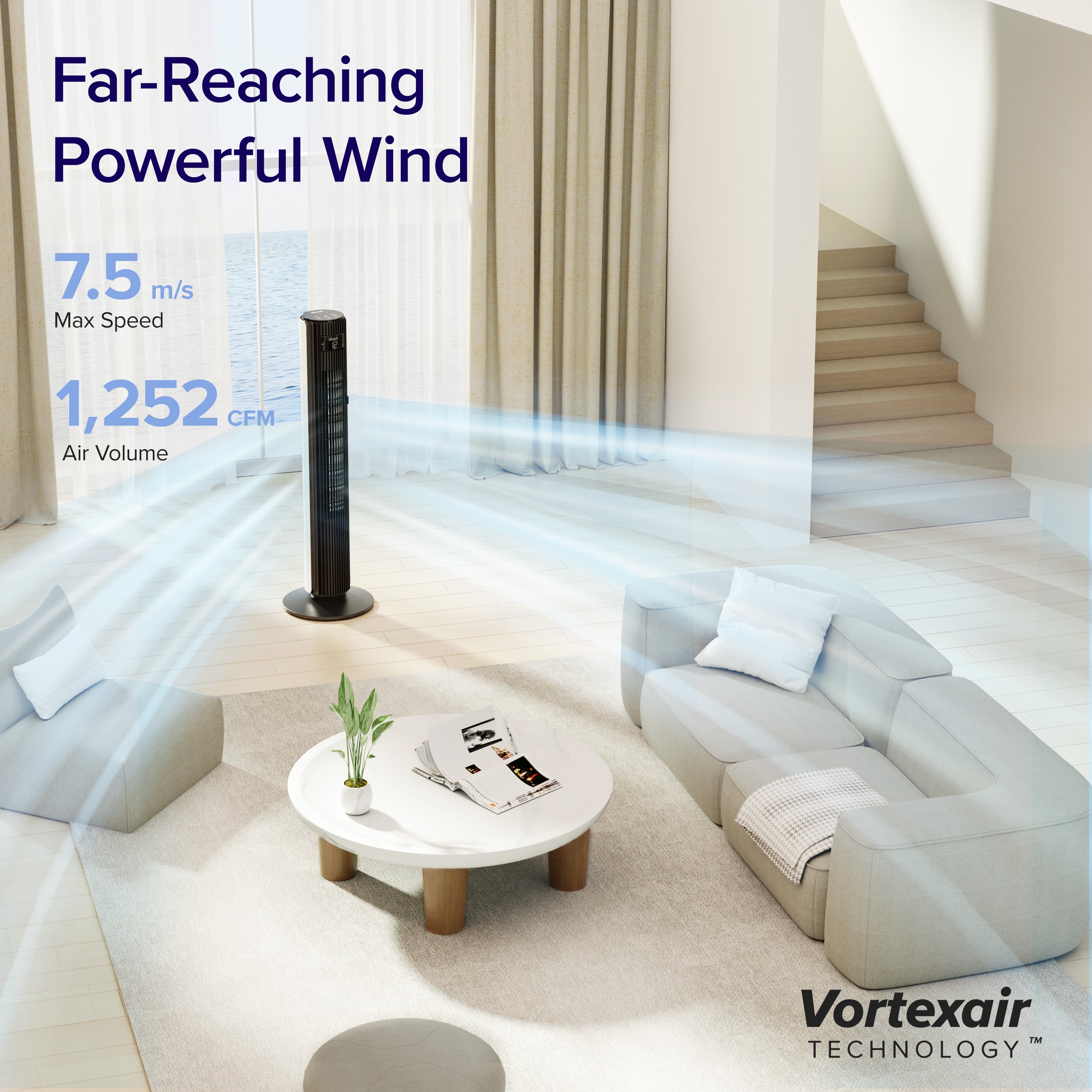 Levoit Classic Pro Tower Fan, powerful airflow up to 7.5 m/s, 1252 CFM, ideal for large rooms