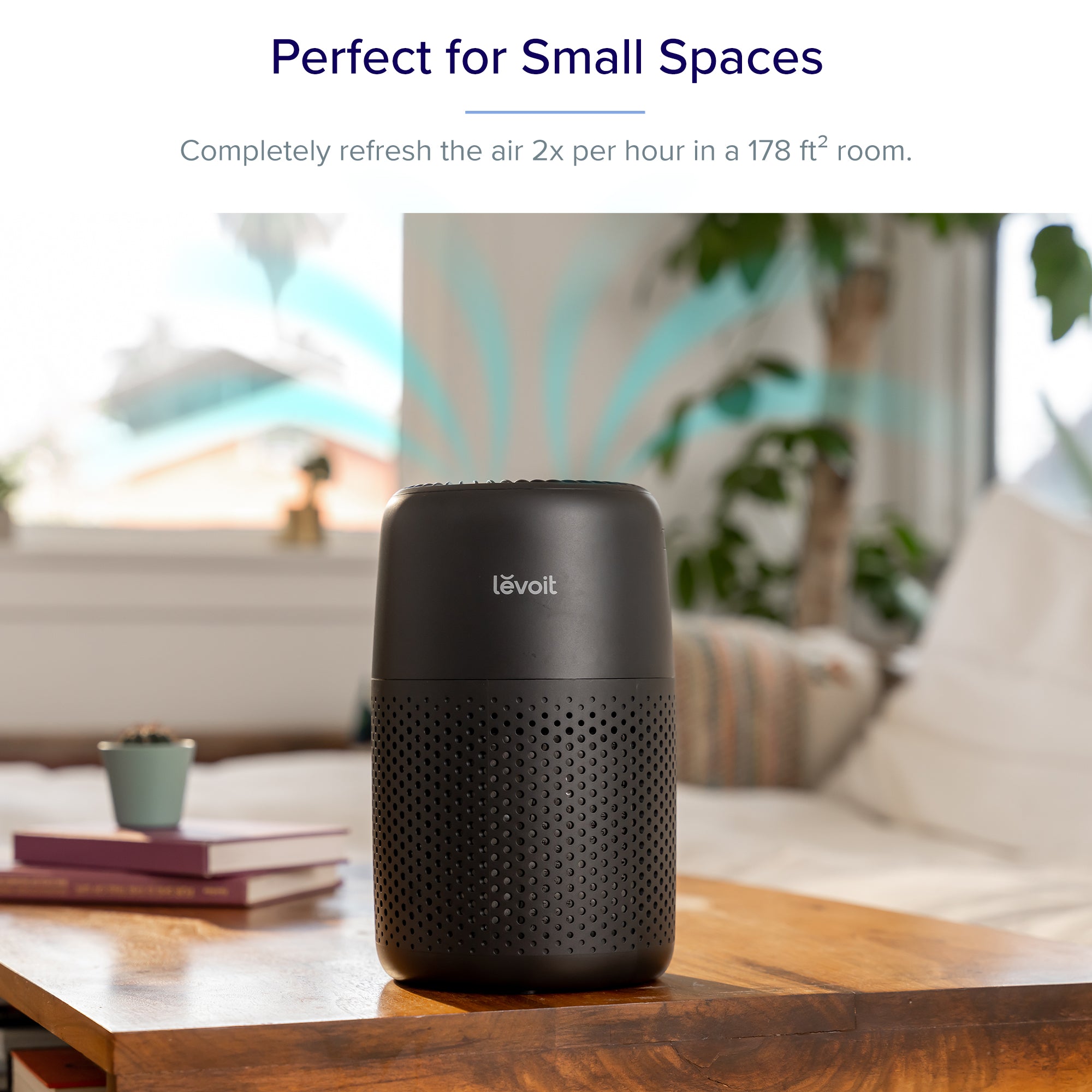 Levoit Core Mini Air Purifier - Black, perfect for small spaces, refreshes the air twice per hour in a 178 ft² room