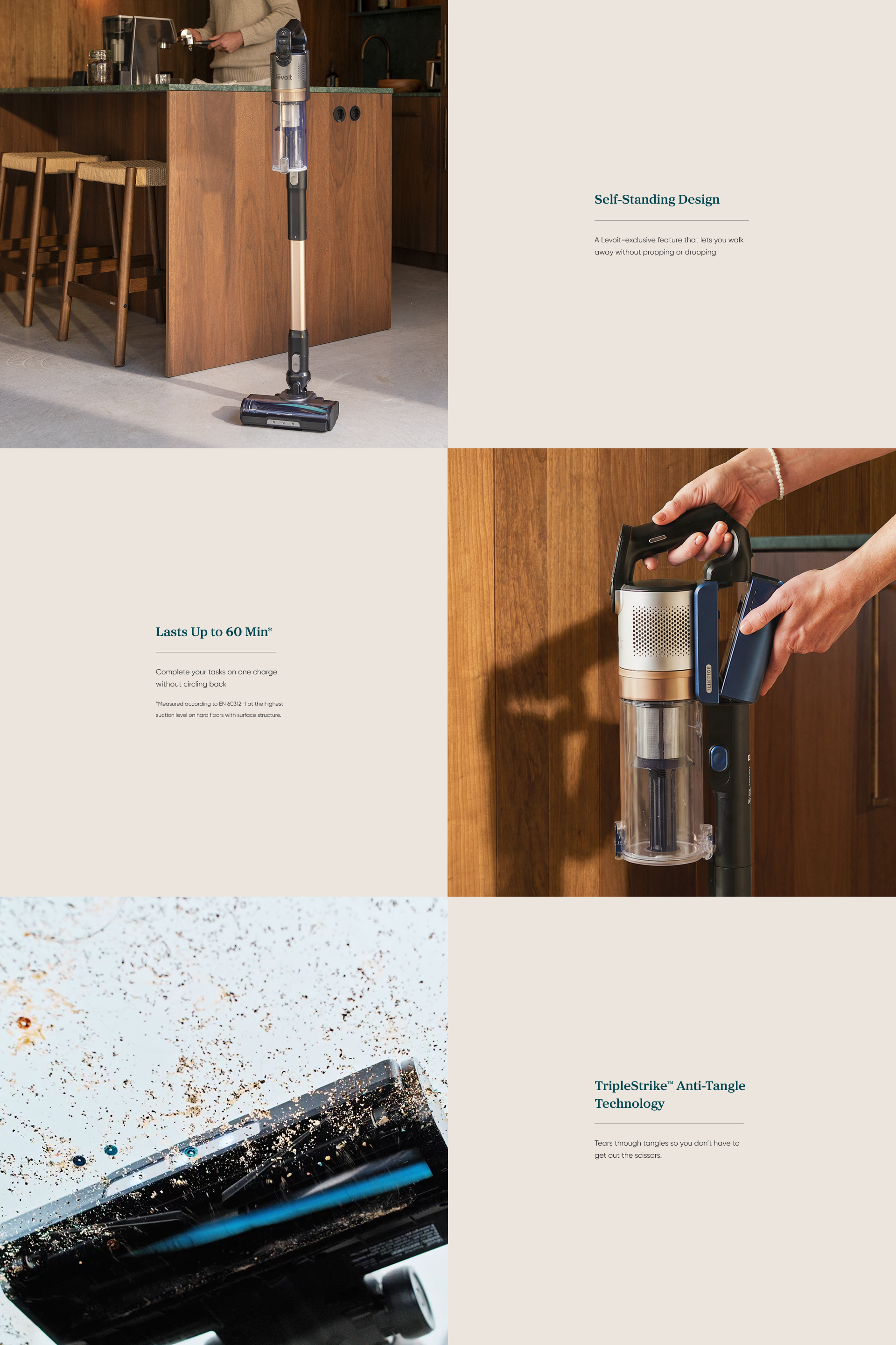 Levoit LVAC-300 Cordless Stick Vacuum Cleaner, convenient self-standing vacuum with long runtime and anti-tangle brush